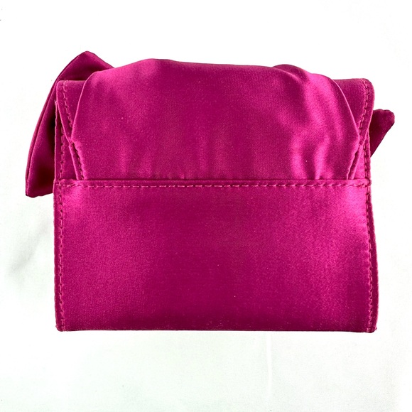 White House Black Market Pink Fuchsia Satin Clutch Purse with Bow - Picture 2 of 11